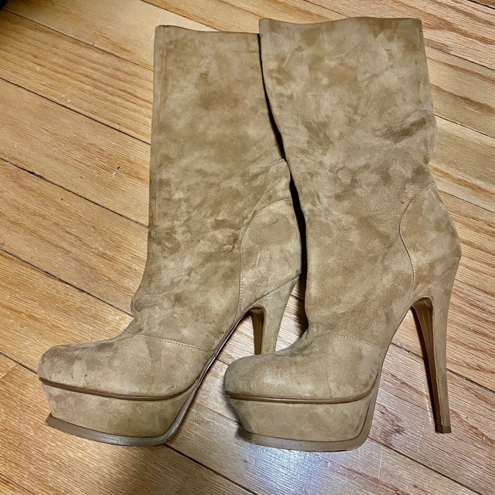 Yves Saint Laurent Tribute Suede Camel Calf Boots